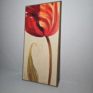 Lisa Audit Red Tulip On Beige Background Wood Wall Art